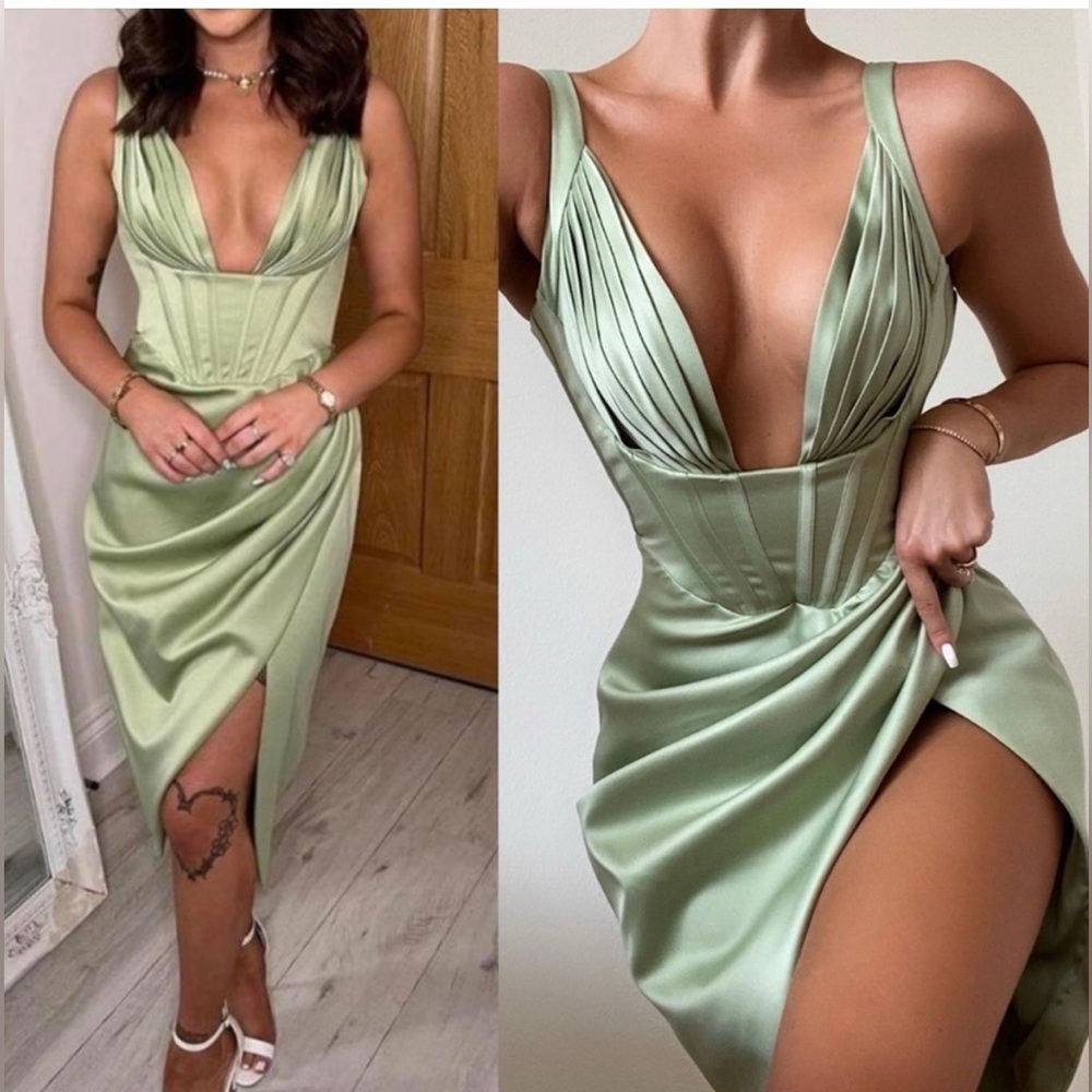 Elegant Green Satin Dress
